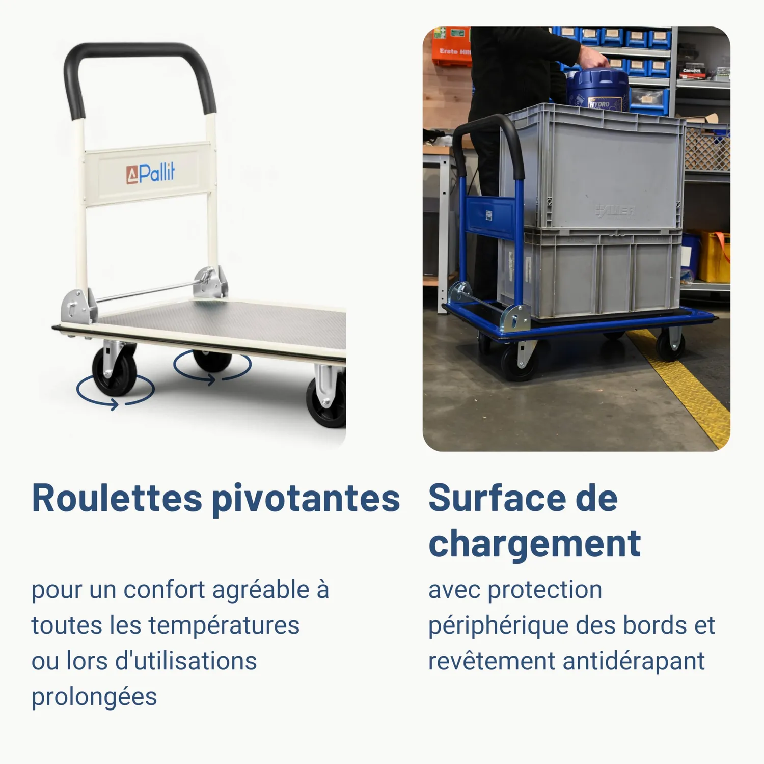 Pallit Carry chariot pliable 150 kg blanc acier