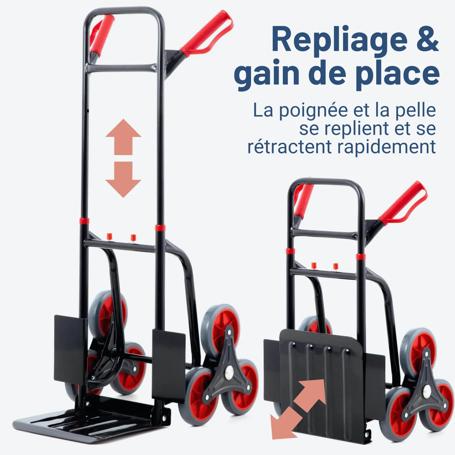 Pallit diable monte-escalier pliable 120 kg 3 roues