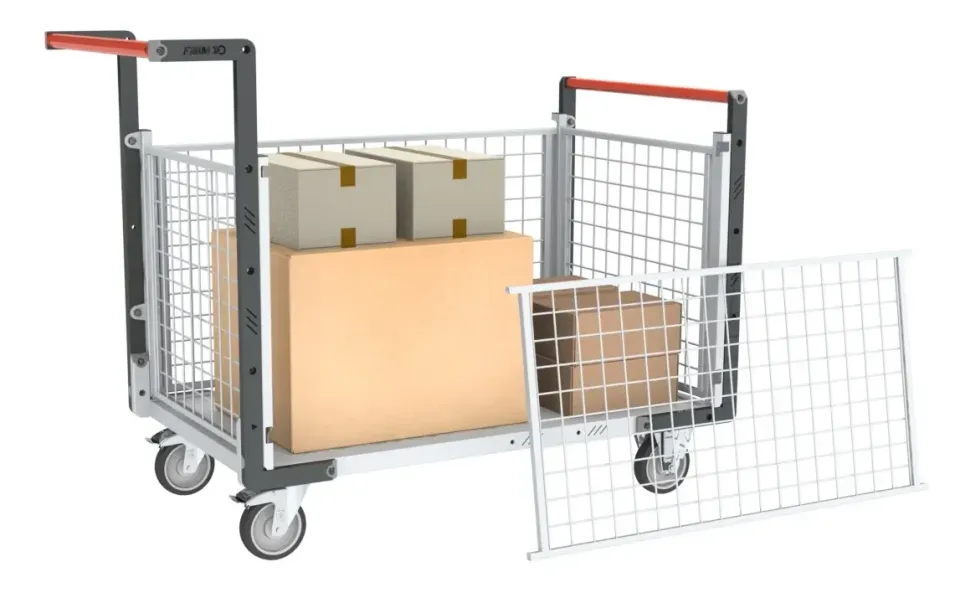 Fimm chariot grillagé plateau bois 250 kg 2 ridelles
