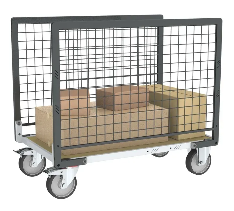 Fimm Chariot grillagé 2 ridelles plateau bois 500 kg