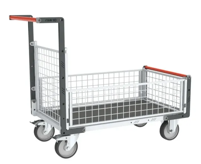 Fimm Chariot grillagé 3 demi-ridelles plateau bois 500 kg