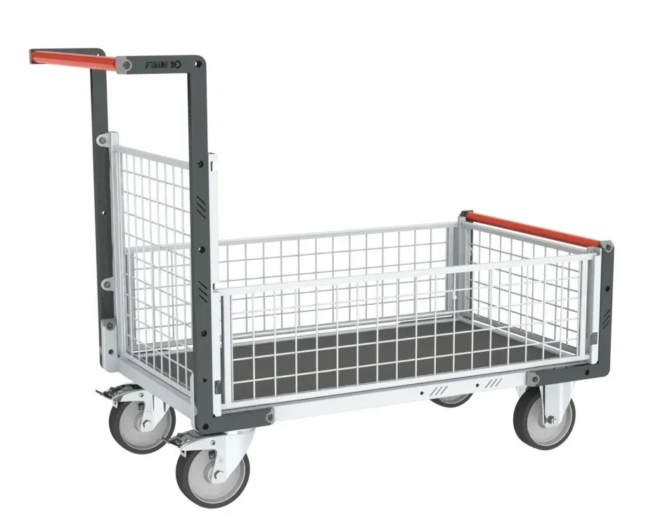 Fimm Chariot grillagé 3 demi-ridelles plateau bois 500 kg