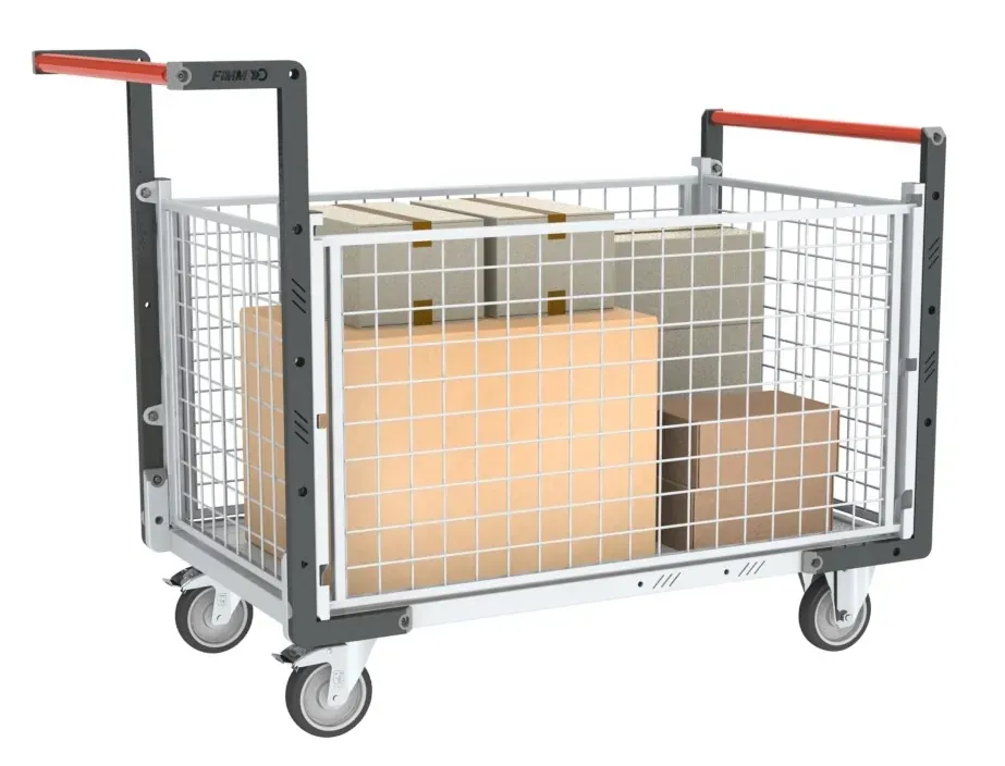 Fimm chariot grillagé plateau bois 250 kg 2 ridelles