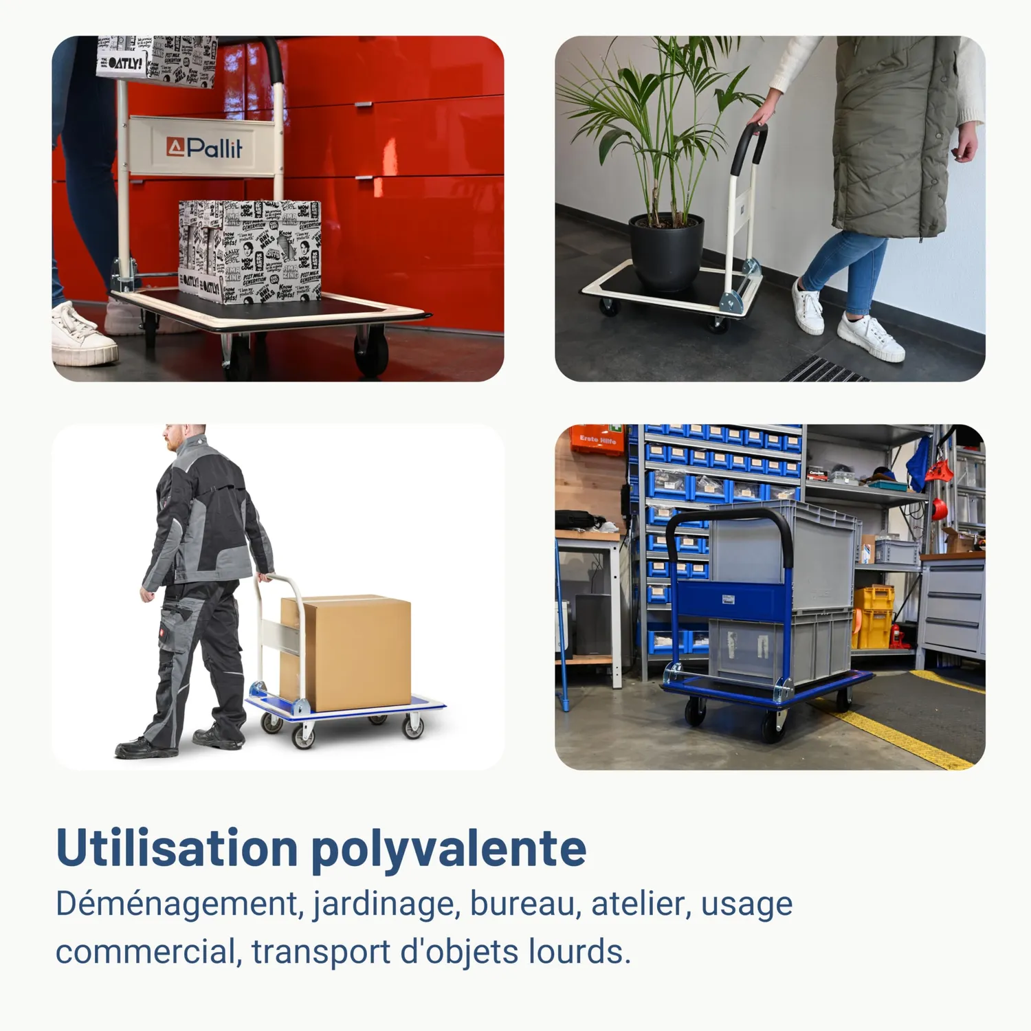 Pallit Carry chariot pliable 150 kg blanc acier