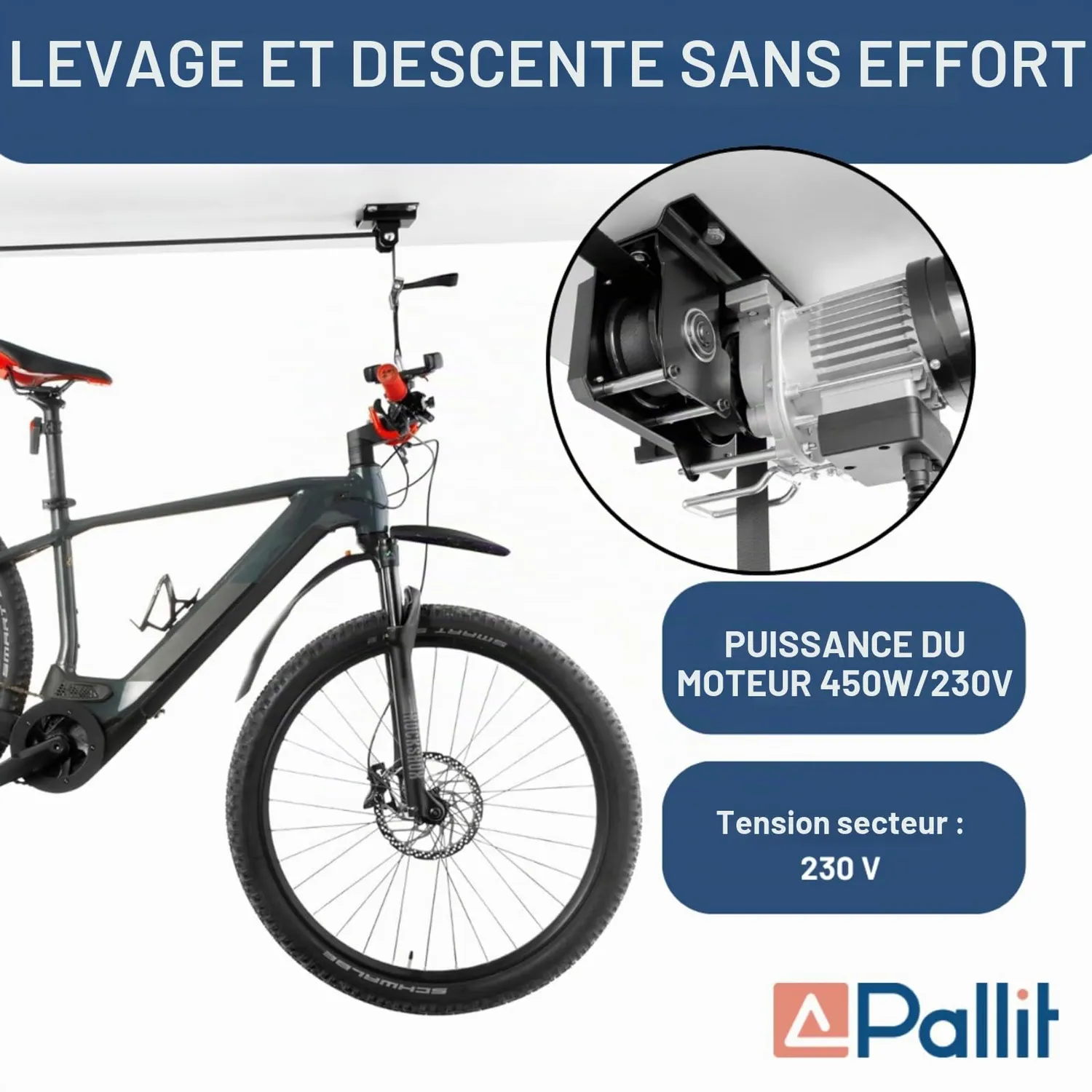 Pallit palan électrique lève-vélo plafond 100 kg 3 m
