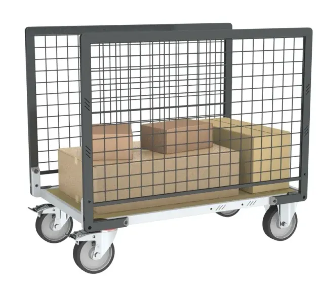 Fimm Chariot grillagé 2 ridelles plateau bois 500 kg