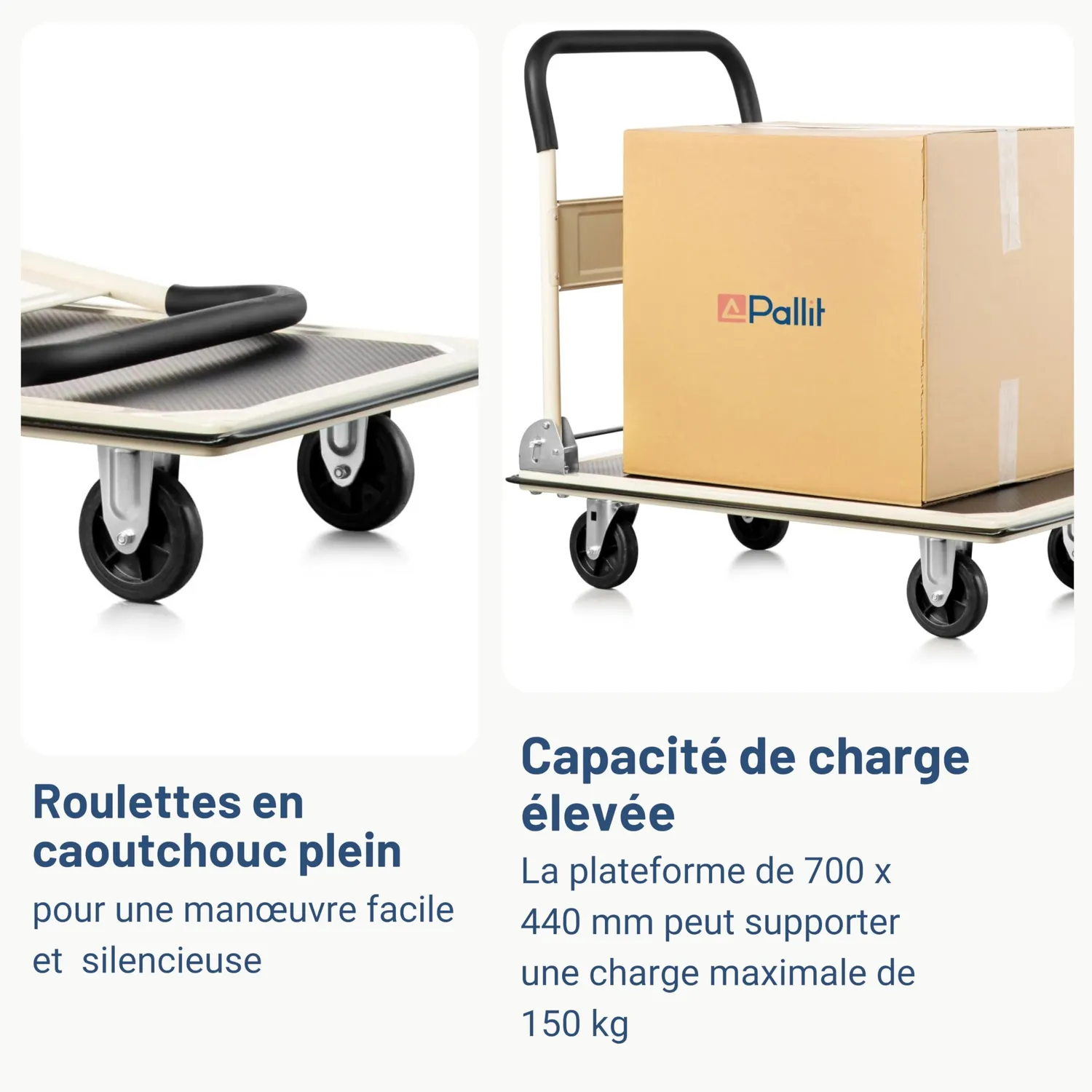 Pallit Carry chariot pliable 150 kg blanc acier