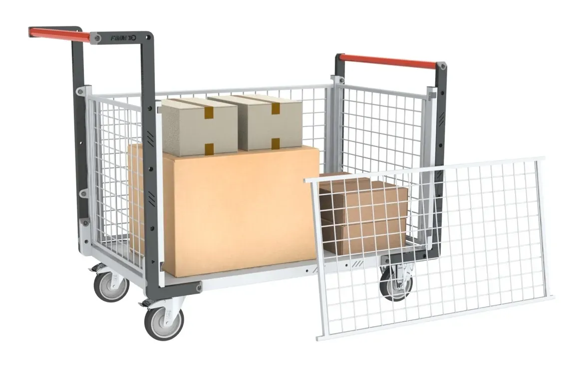 Fimm chariot grillagé plateau bois 250 kg 2 ridelles