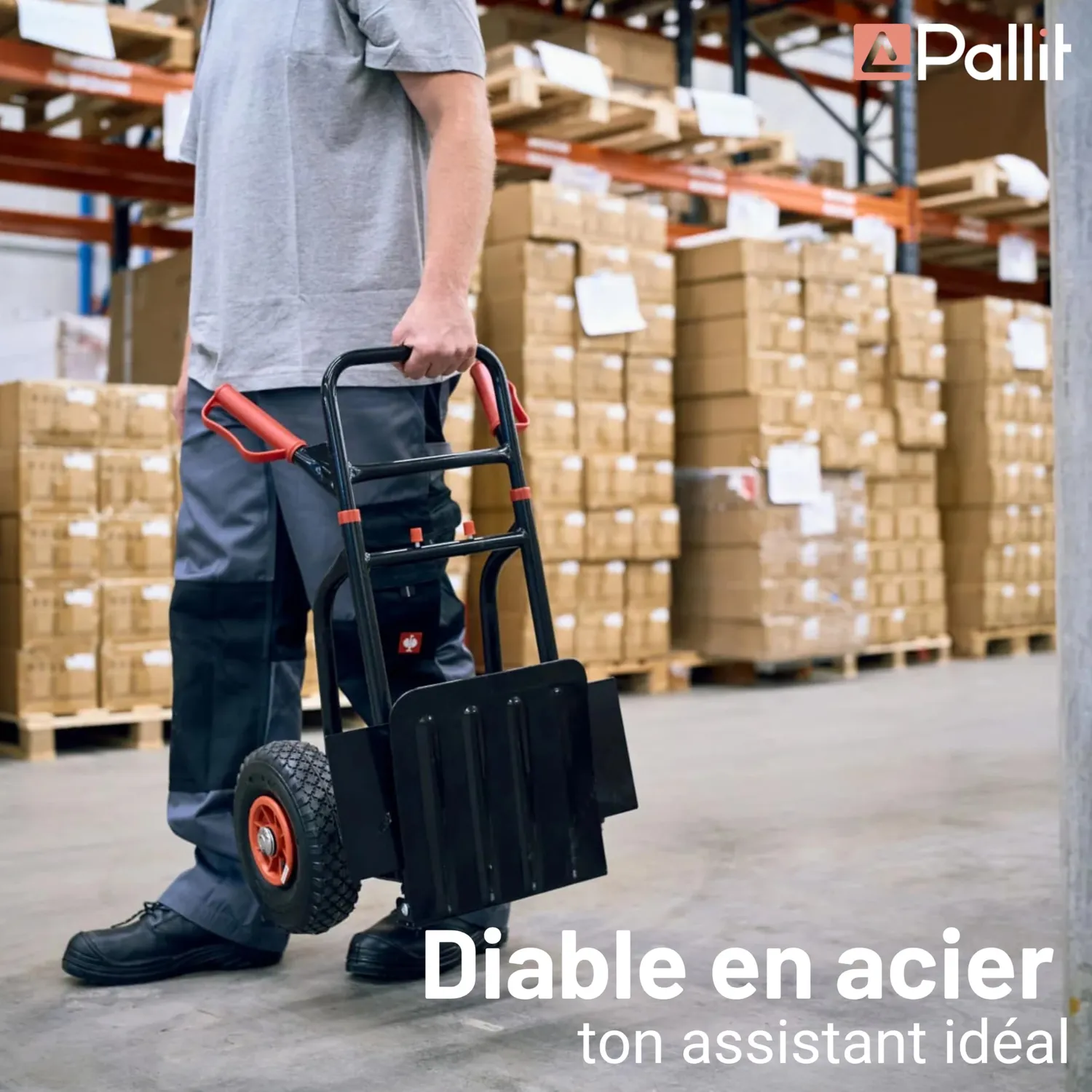 Pallit diable pliant 200 kg acier roues 250 mm