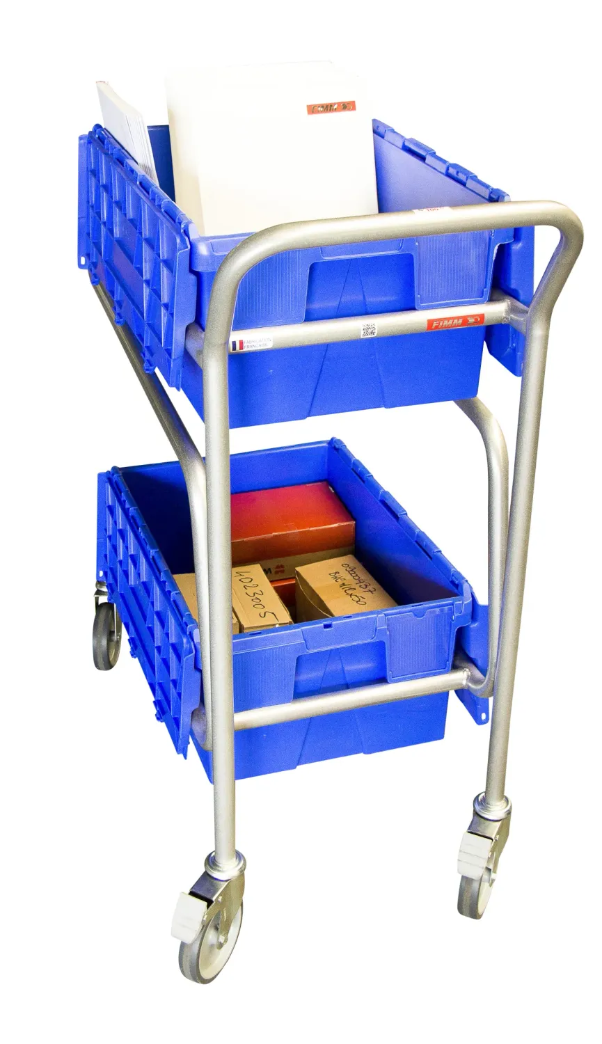 Fimm Chariot porte-bacs 2 niveaux 100 kg 600x400 à freins