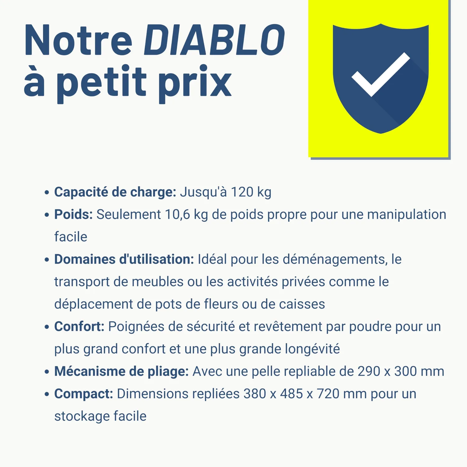 Pallit diable monte-escalier pliable 120 kg 3 roues