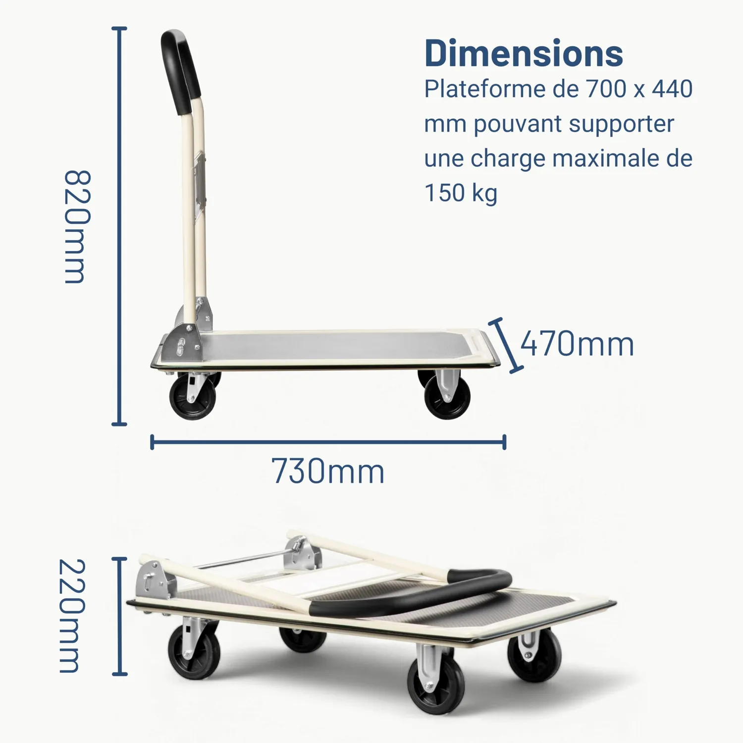Pallit Carry chariot pliable 150 kg blanc acier