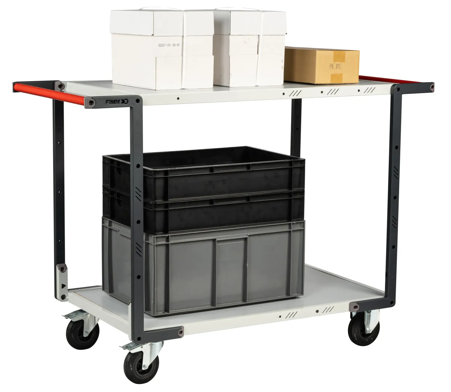Fimm Servante Flatpack 2 plateaux mélaminé 250 kg double poignée