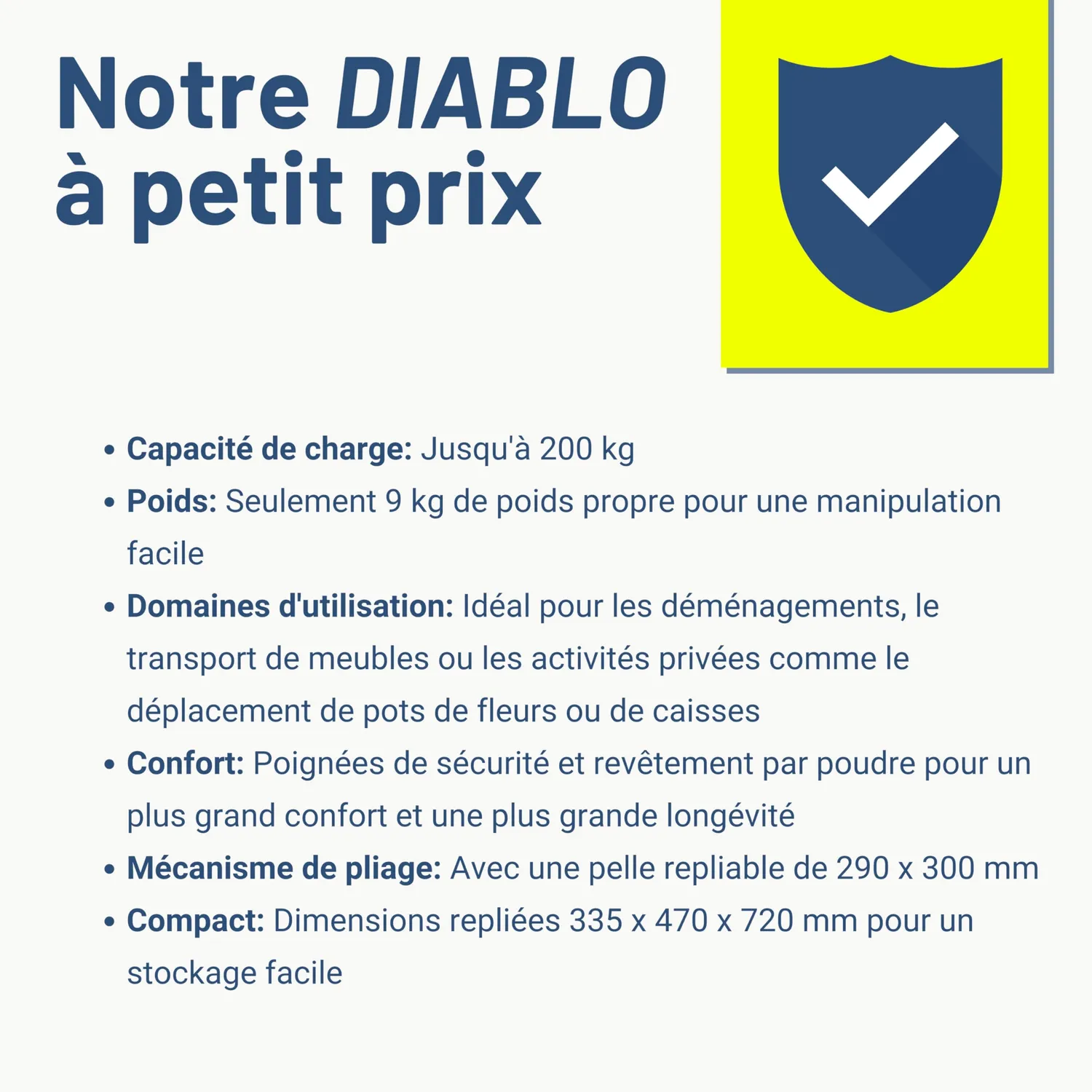 Pallit diable pliant 200 kg acier roues 250 mm