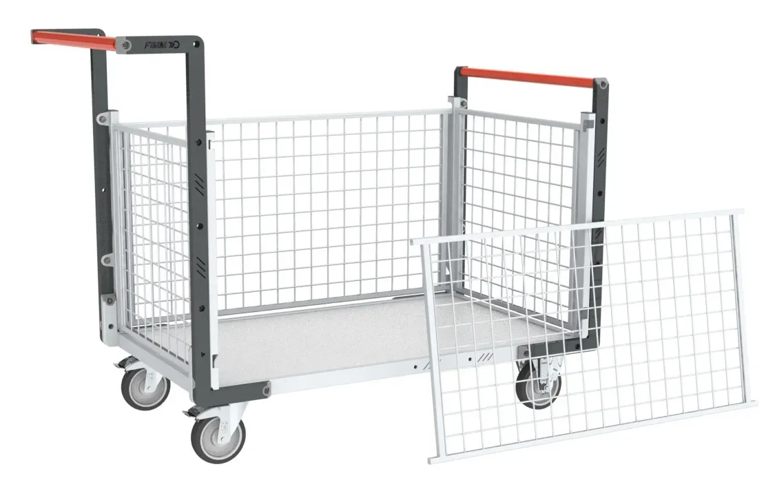 Fimm chariot grillagé plateau bois 250 kg 2 ridelles