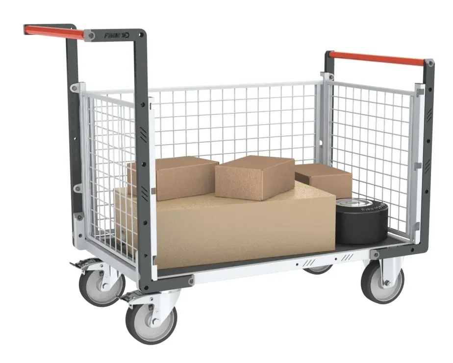 Fimm Chariot grillagé 500 kg 2 dossiers plateau bois tapis