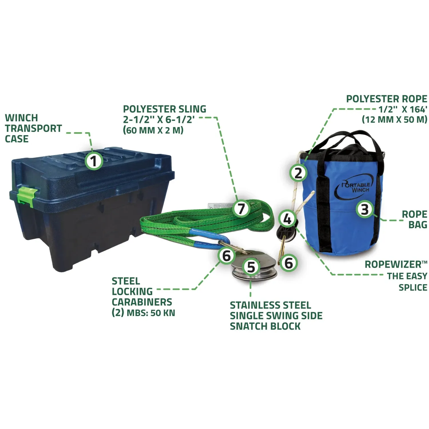 Portable Winch PCA-3300 kit tirage ultra-robuste 50 m