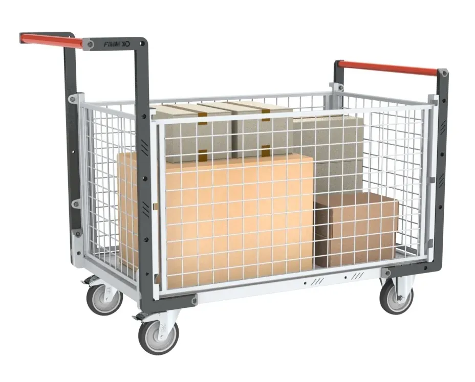 Fimm chariot grillagé plateau bois 250 kg 2 ridelles