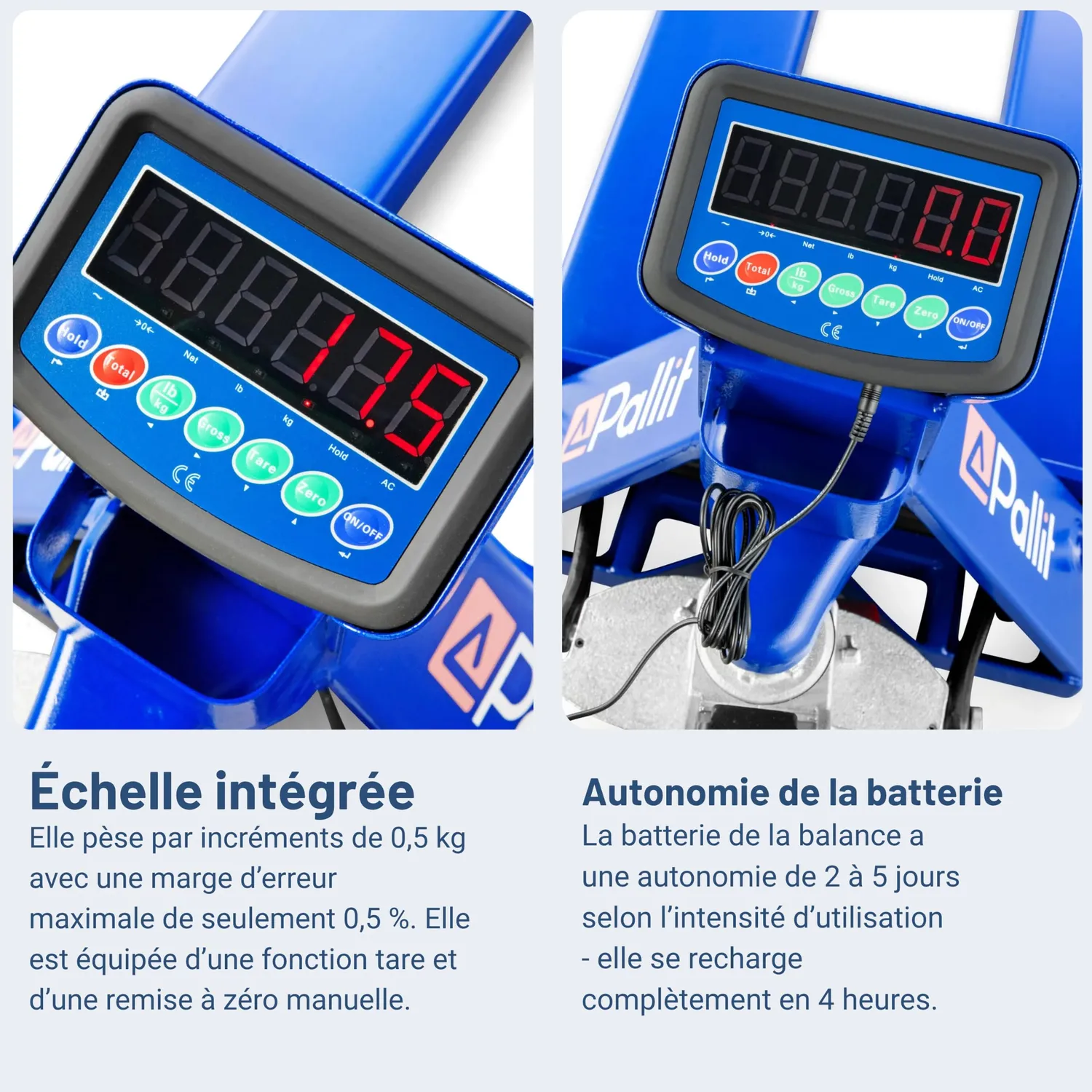 Pallit Scale+ transpalette peseur 2500 kg 1150 mm 0,5 kg
