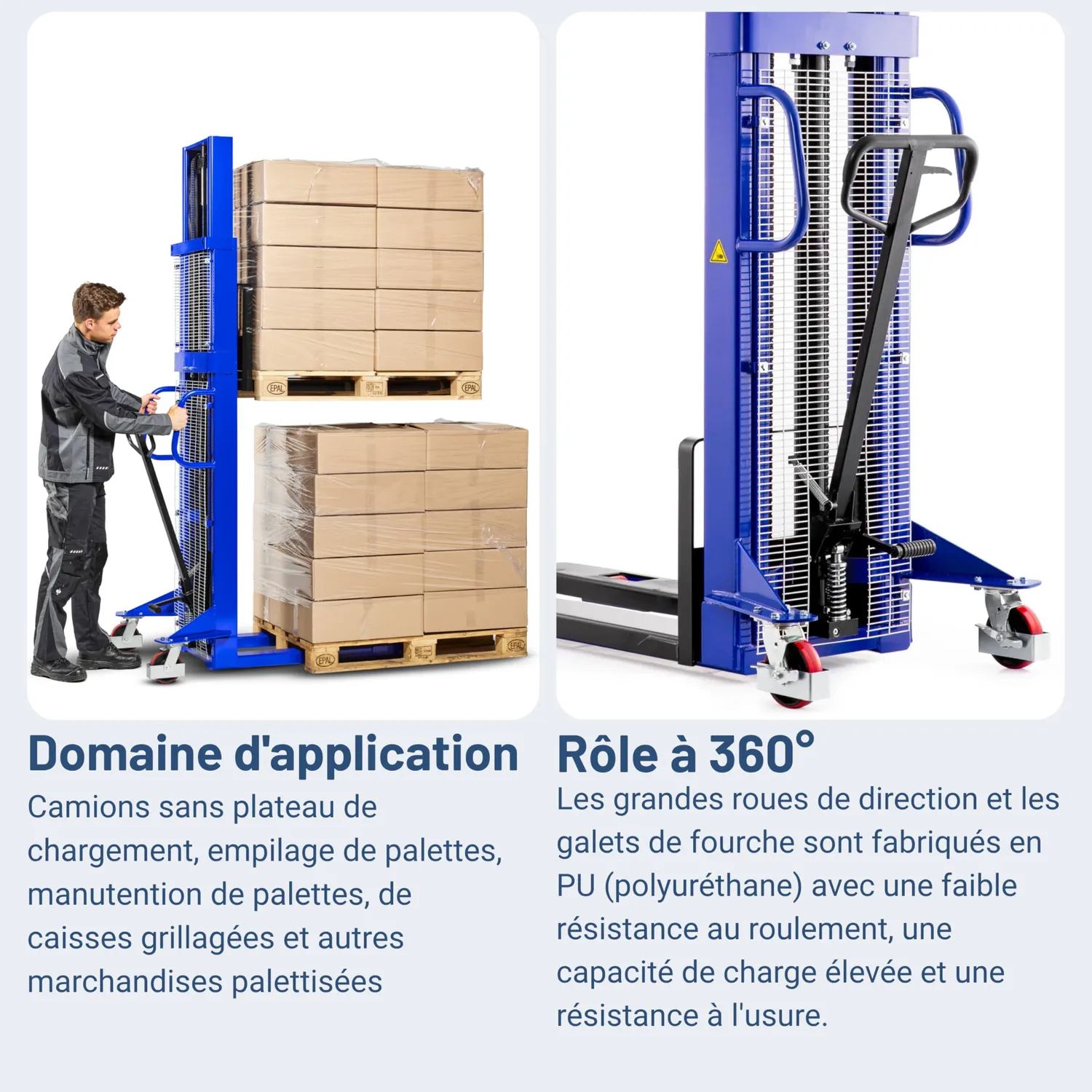 Pallit LIFT-XL gerbeur manuel 1000 kg hauteur 2,5 m