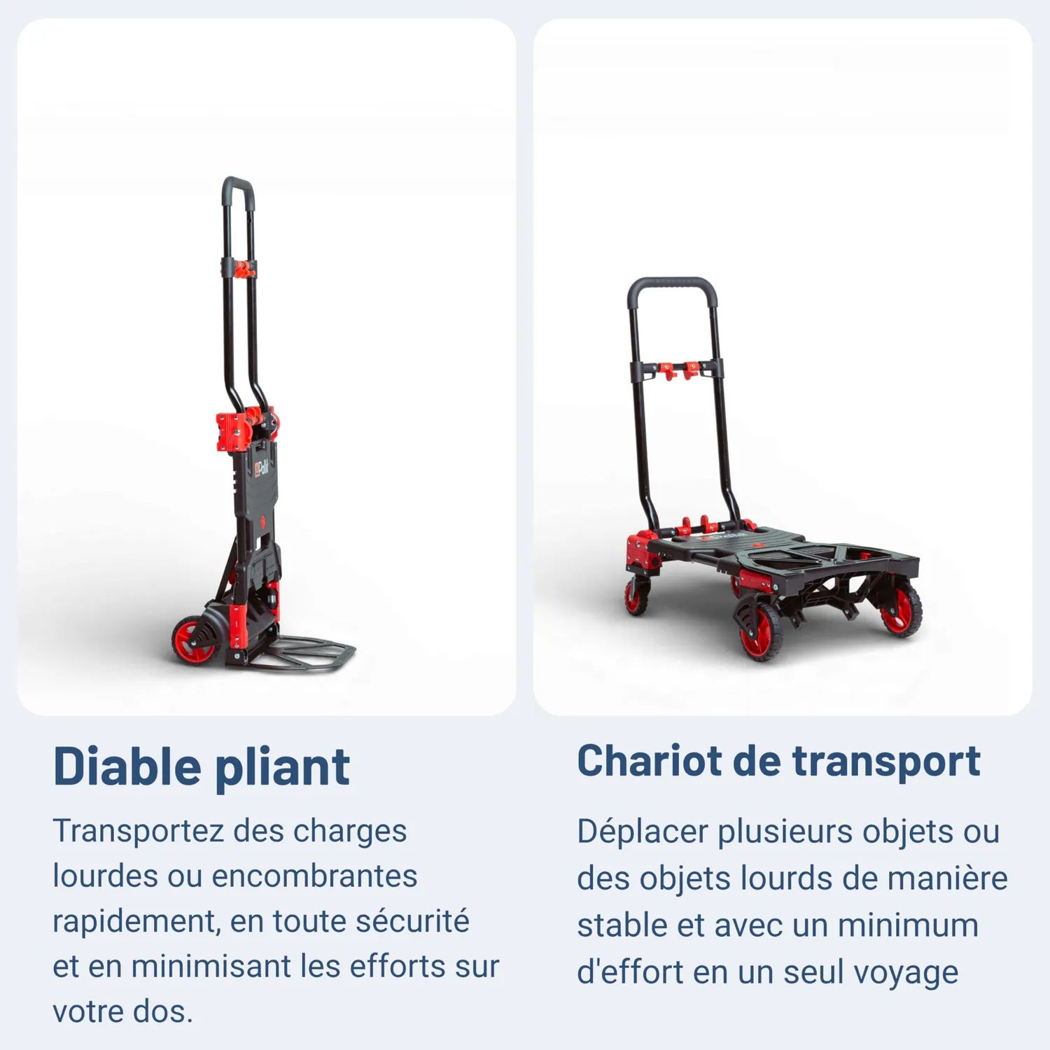 Pallit Diable Pliant 2 en 1 chariot plateau acier
